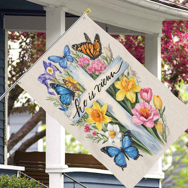 Croix florale avec drapeau de papillons, 70 x 47 pouces, pour décoration saisonnière, décoration intérieure