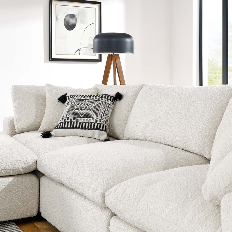 Modway Commix Down Filled Overstuffed Boucle Fabric 4-Piece Sectional Sofa, Ivory 