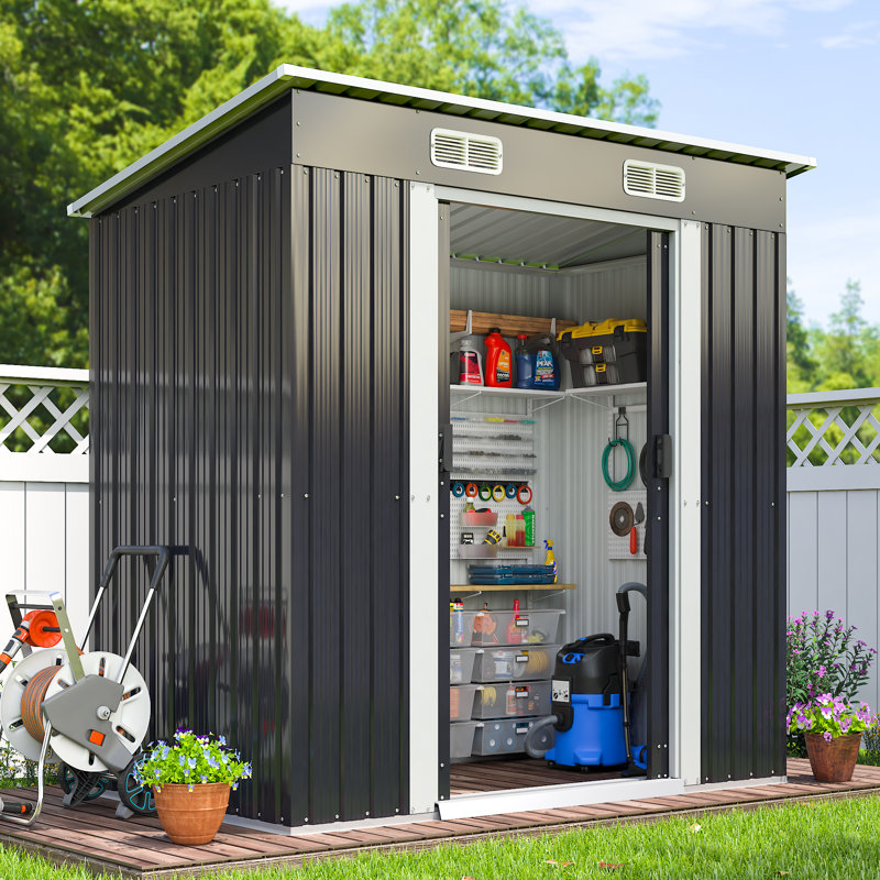 6' x 4' Dark Gray Galvanized Steel Outdoor Storage Shed