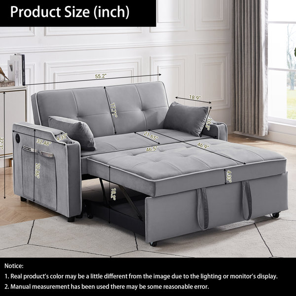 Latitude Run® 3 In 1 Convertible Sofa Bed, With Adjustable Backrest ...