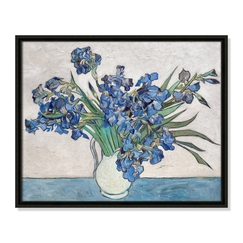Imprimé iris bleu par Vincent Van Gogh, Cadre flottant espresso, Pas de tapis, H 21,5 po x l 17,5 po