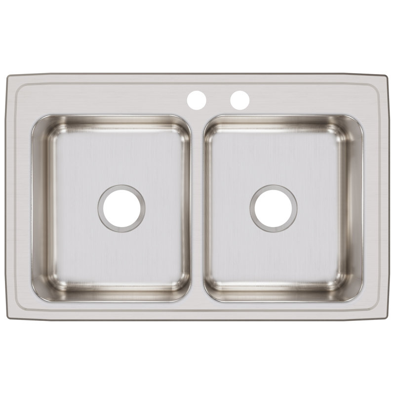 Lustertone 33" L x 21.25" W Double Basin Drop-In Kitchen Sink, MR2 hole