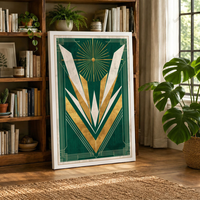 Golden Sun Ascending Art Deco - Wrapped Canvas, 18x12 - 45.7 x 30.5 cm, Terracotta Border