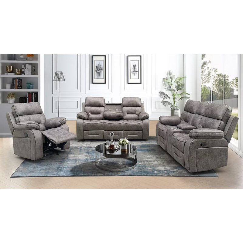 Marbella  Grey Reclining Sofa Set With  Wireless And Drop-down Table