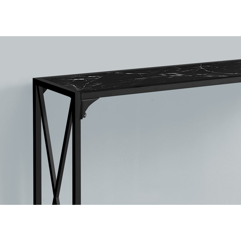 Narrow Console Accent Table - Black Marble Look, Black Metal, Modern Contemporary Design For Entryway, Living Room, Or Bedroom | Gift Idea