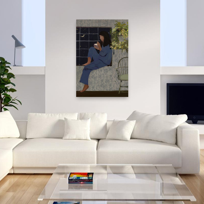 Moonlit Window Meal Peaceful Abstract Contemporary Landscape Landscape, art mural, 48" H x 32" W