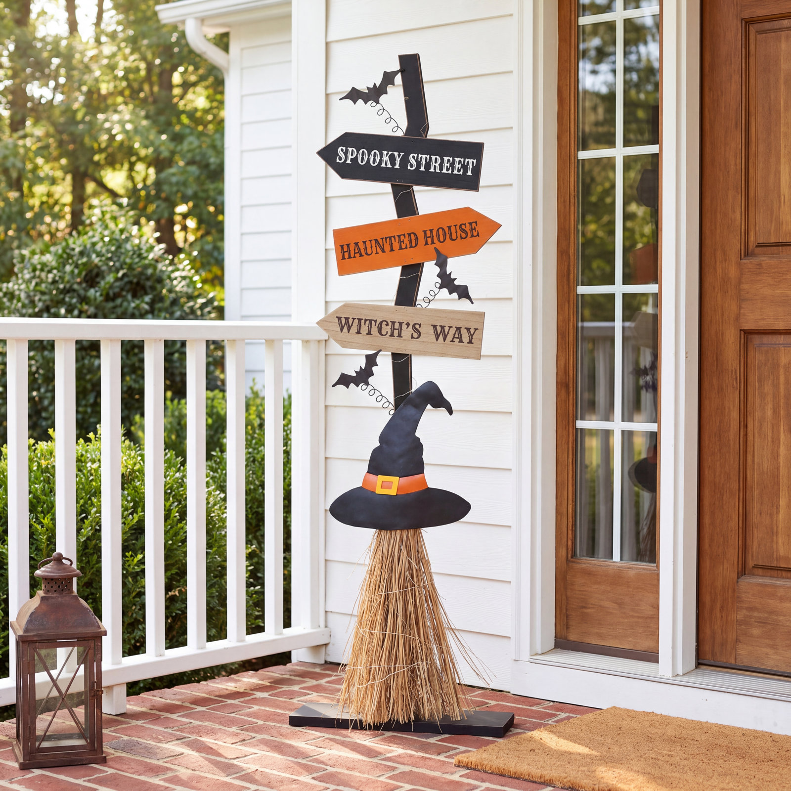 Porch Decor Lighted Wooden Witch's Broom