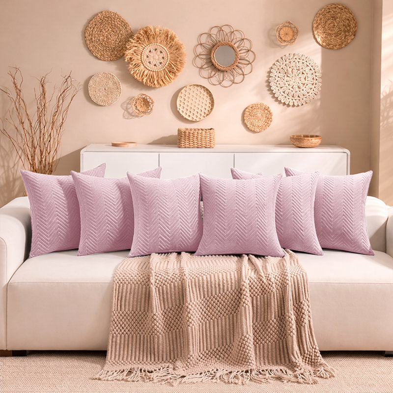 Aspire Homeware Embossed Square Velvet Cushion Cover, Pink, Pack of 6