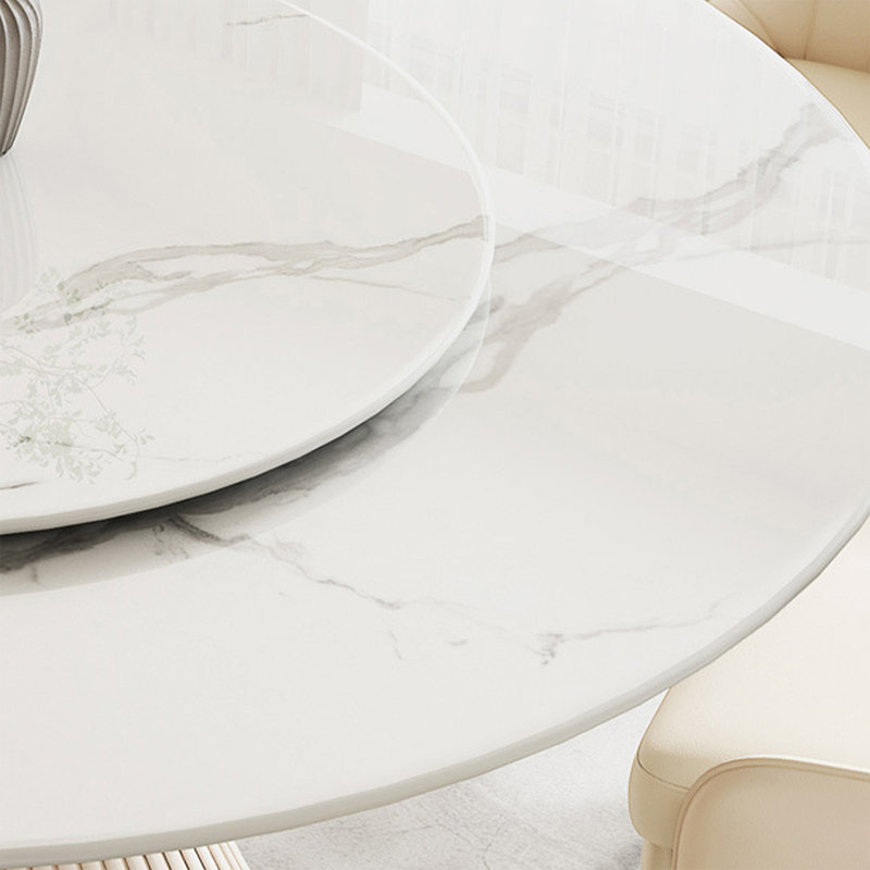 Shiny White Round Sintered Stone Tabletop Dining Table, 29.92"H x 51.18"L x 51.18"W