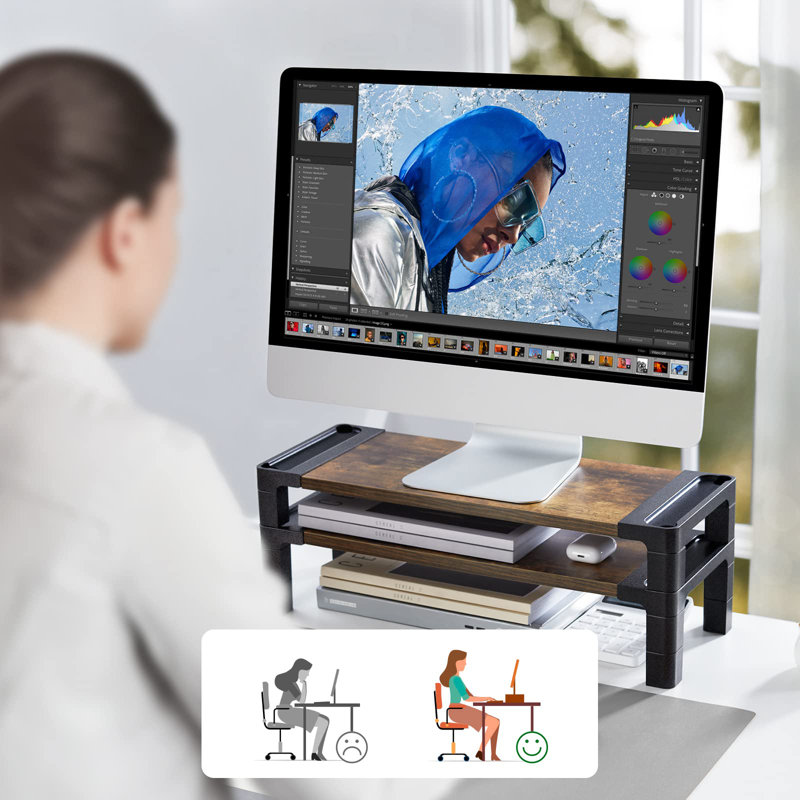 Monitor Stand Computer Riser, Monitor Stand For Desk With Adjustable Height And 2 Platforms, Ergonomic Computer Riser, Monitor Riser For Laptops And Monitors