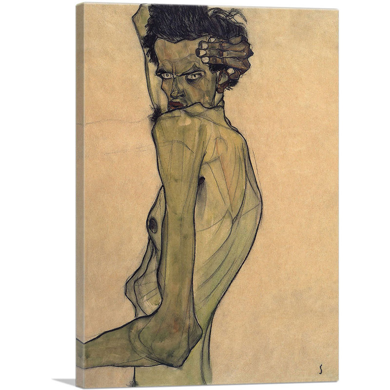 Autoportrait avec bras tordu au-dessus de la tête 1910 par Egon Schiele - reproduction d'art sur toile tendue