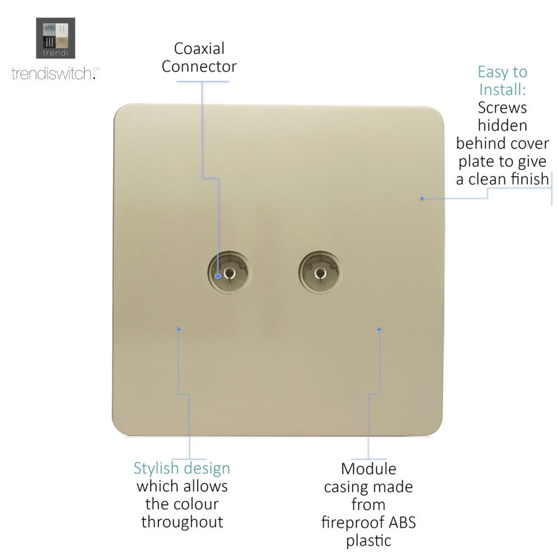 Trendi Switch 2 Gang Female Co-Axial Television Socket, Champagne Gold