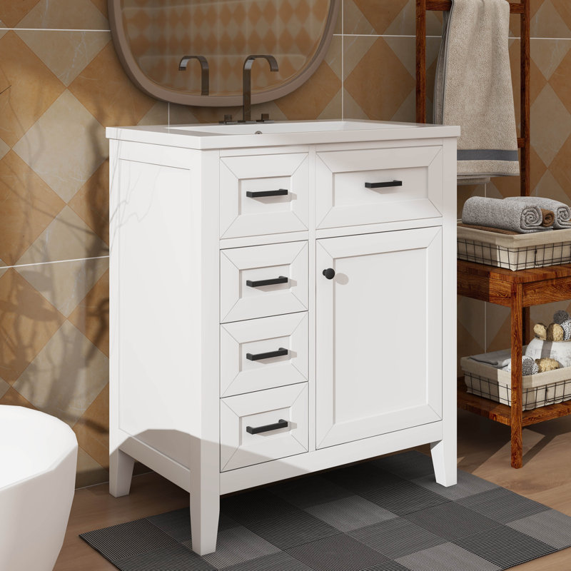 Meuble-lavabo sophistiqué de 30 pouces entièrement équipé avec lavabo, Blanc