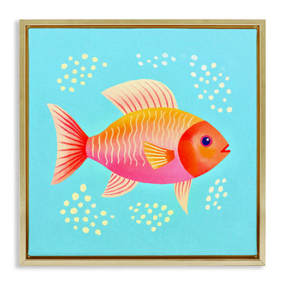 «Whimsical Orange Fish», art mural encadré flottant doré par Andrea Haase