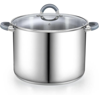 Marmite en acier inoxydable de 16 pintes avec couvercle Cook N Home Basics, marmite pour pâtes, soupe, poignée en silicone Stay-Cool, marmite avec chauffage uniforme, va au four, batterie de cuisine pour la mise en conserve, ébullition, mijotage
