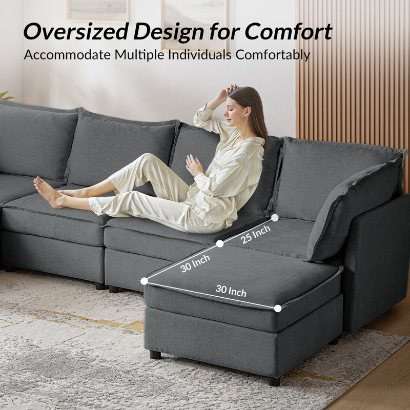 Cheltenham 97"W Modern Oversized Storage Sectional Sofa with Ottoman, Gray 