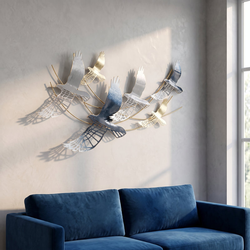 Décoration murale dégradée d'oiseaux volants peints à la bombe, art en métal forgé à la main pour le salon, la chambre à coucher et le couloir
