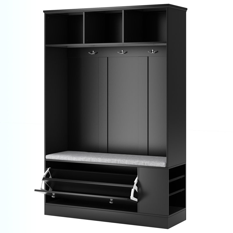 Rentaro Hall Tree 47.2'' Wide with Bench and Shoe Storage, Black