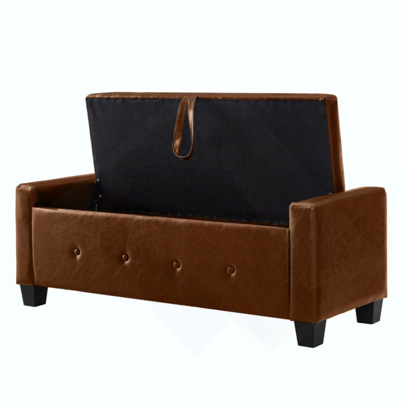 Ottoman Bench With Storage, Bench For Bedroom,Living Room,Hallway, Upholstered Tufted Faux Leather PU Ottoman, Brown
