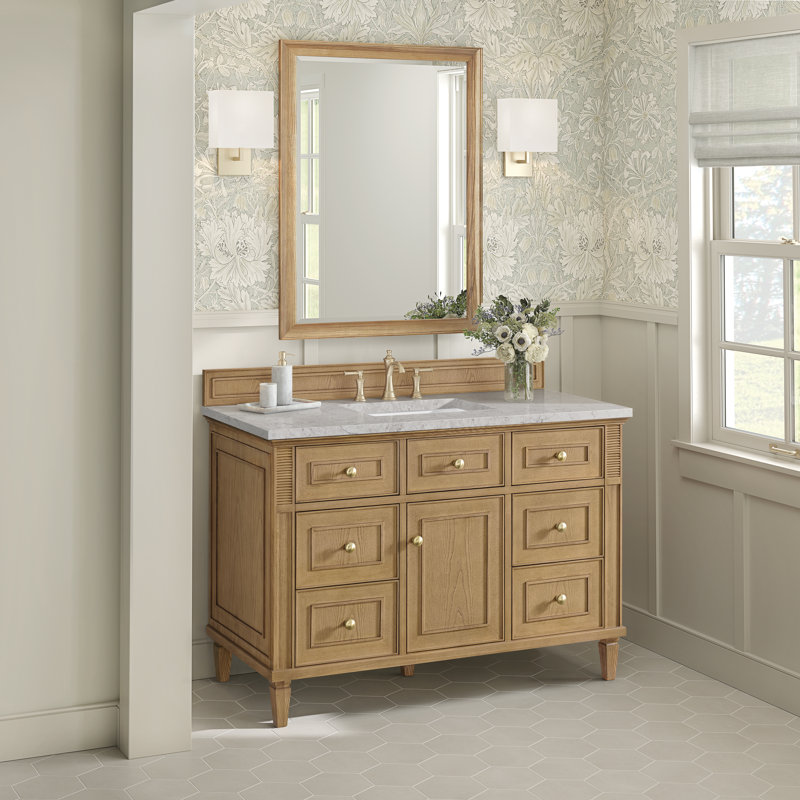 Lorelai 48'' W Single Vanity, Eternal Jasmine Pearl, Light Natural Oak