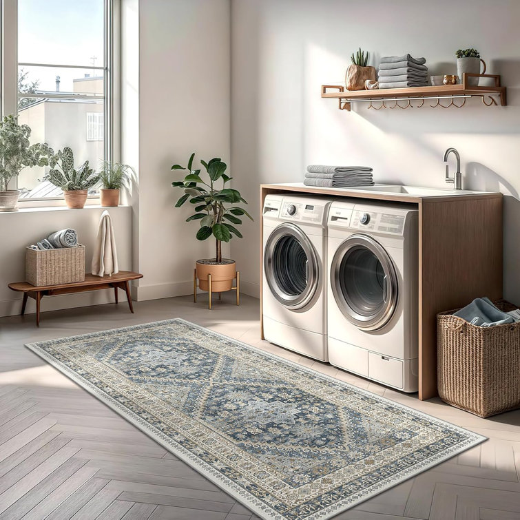Medallion Non Slip Washable Area Rug(Blue)