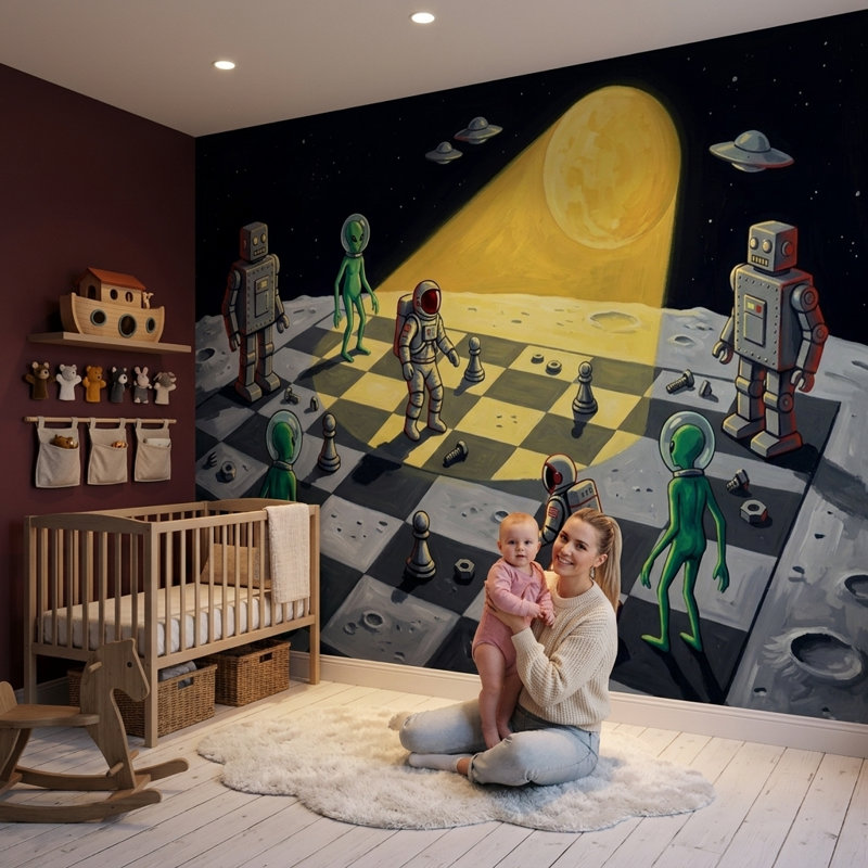 Adhésif mural Mid Century, 140 po x 108 po, Peler et coller
