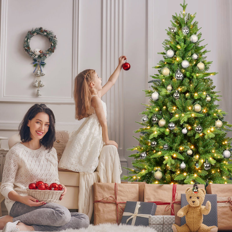 Arbre de Noël illuminé 5 pi avec 250 lumières DEL blanc chaud, arbre à charnières réaliste en PE + PVC avec support en métal, 850 extrémités, arbre de Noël artificiel complet