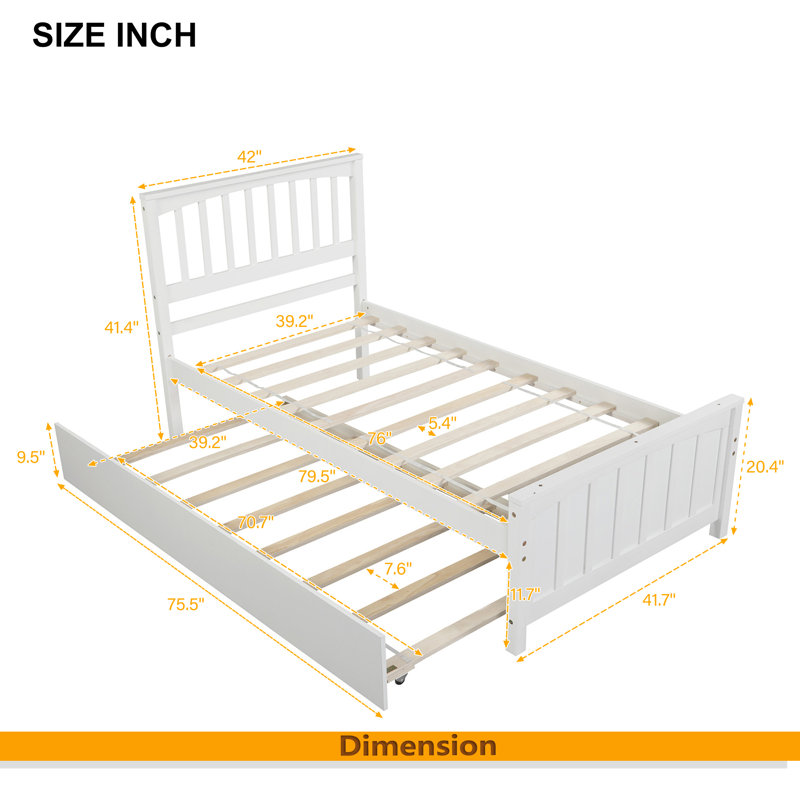 Lit plateforme simple avec lit gigogne, Blanc