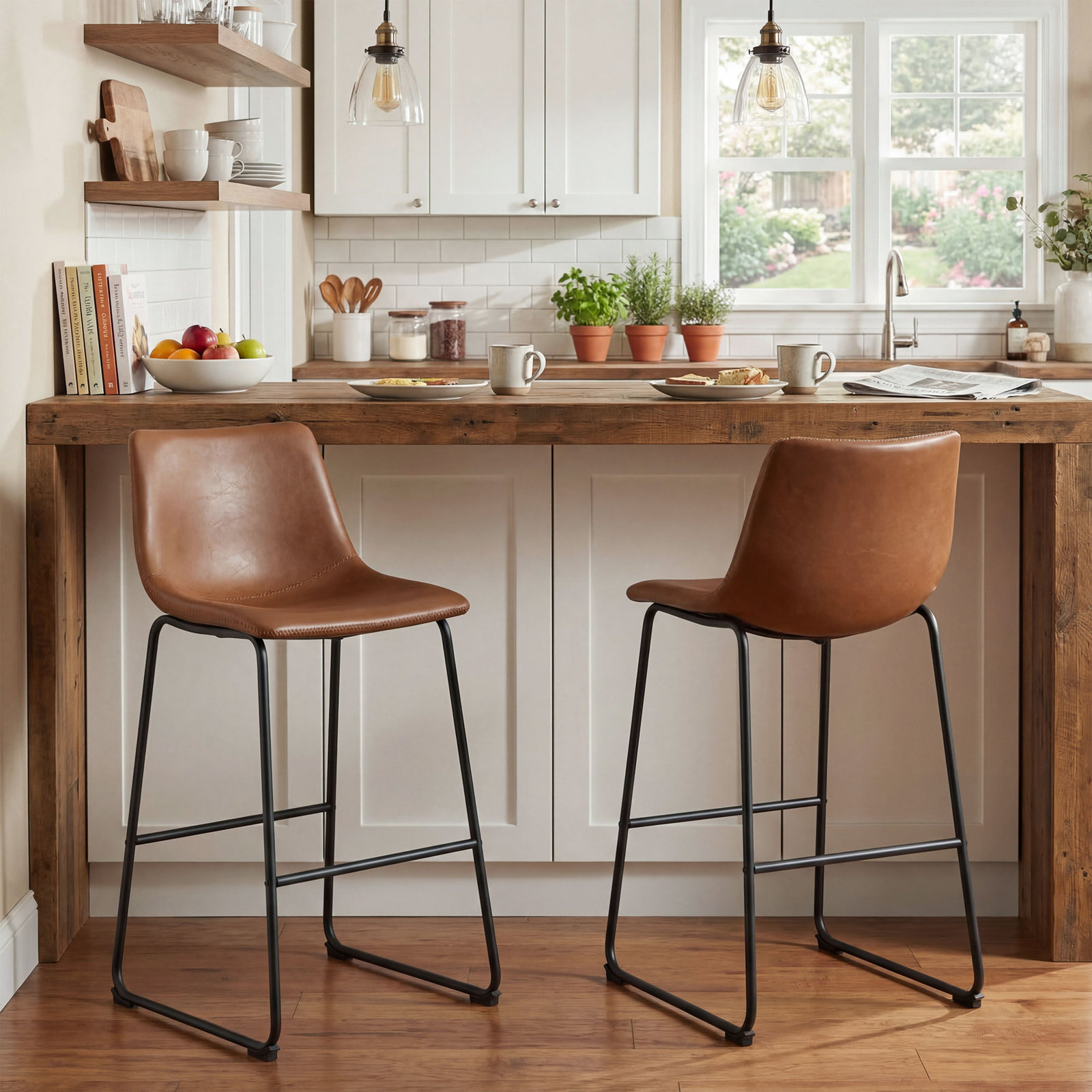 Anke Vegan Leather Armless, Brown, Bar Stool (29" Seat Height)