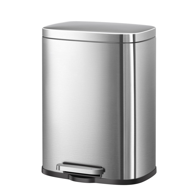 12 L Kitchen Bin, Rubbish Bin, Stainless Steel Trash Bin, Soft Close, Step-On Pedal, Removable Inner Bucket, Black, Silver