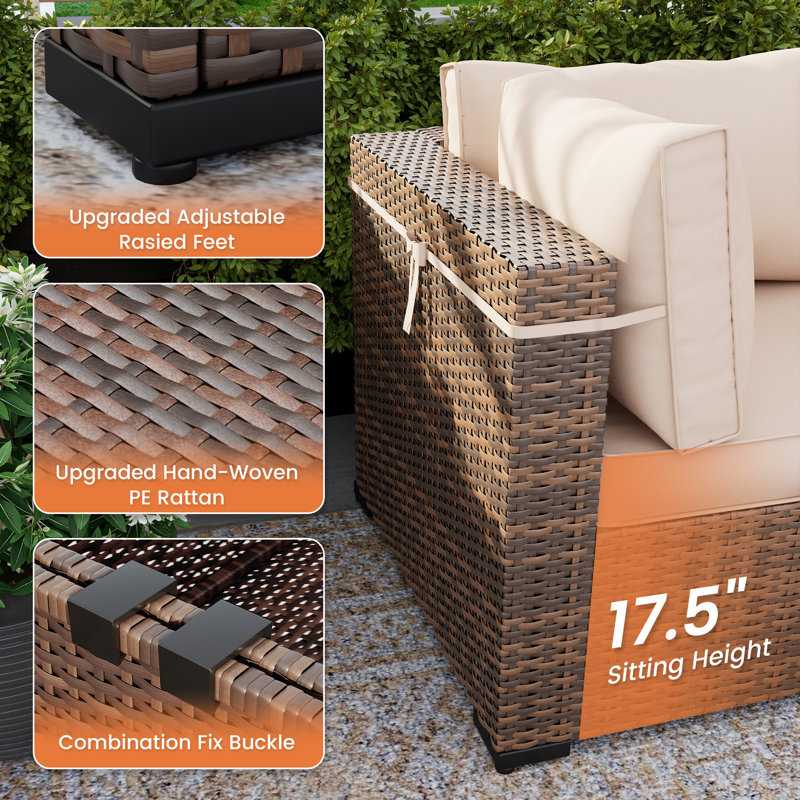 Dinyu Wicker 6 - Person Modular Patio Conversation Set with Cushions, Khaki