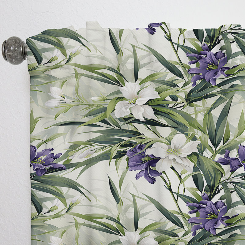 Green Purple Bamboo Serenade Tropical Pattern IV - Tropical Velvet Curtain - 1 panel, 52" W x 90" L