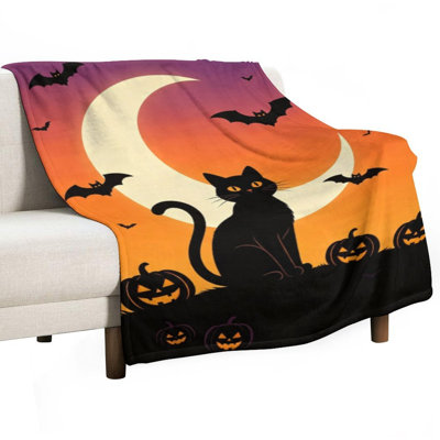 Jeté en flanelle de luxe Black Cat Silhouette