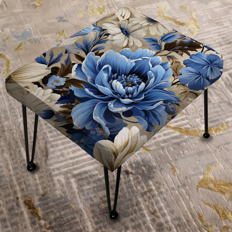 Blue Renaissance Florals Victorian Pattern V - Floral Rectangle Ottoman
