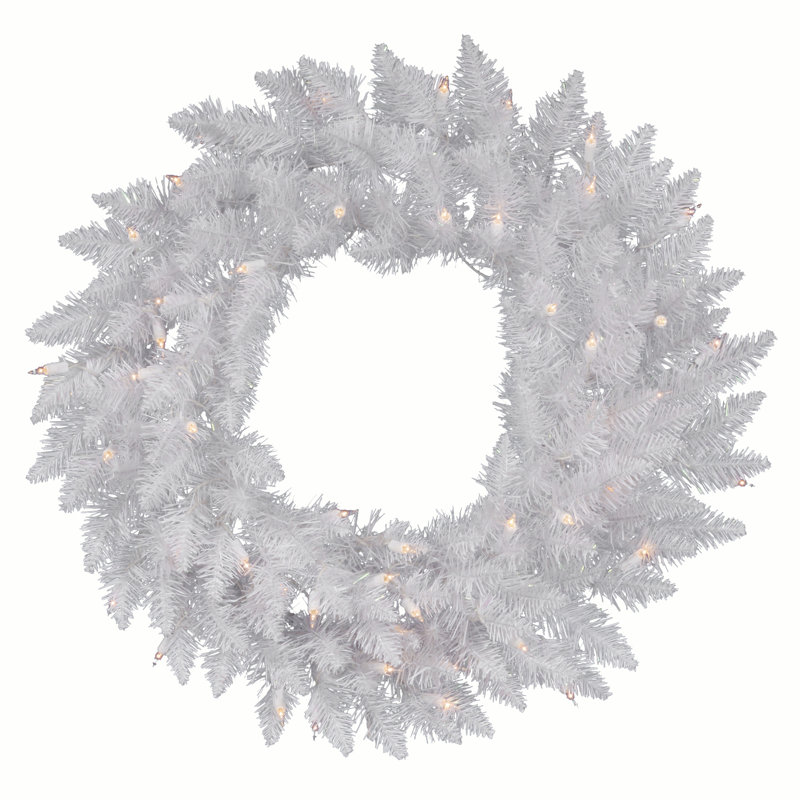 Couronne de Noël épinette blanche pré-éclairée Sparkle - lumières DEL blanc pur, 24 po, Blanc pur