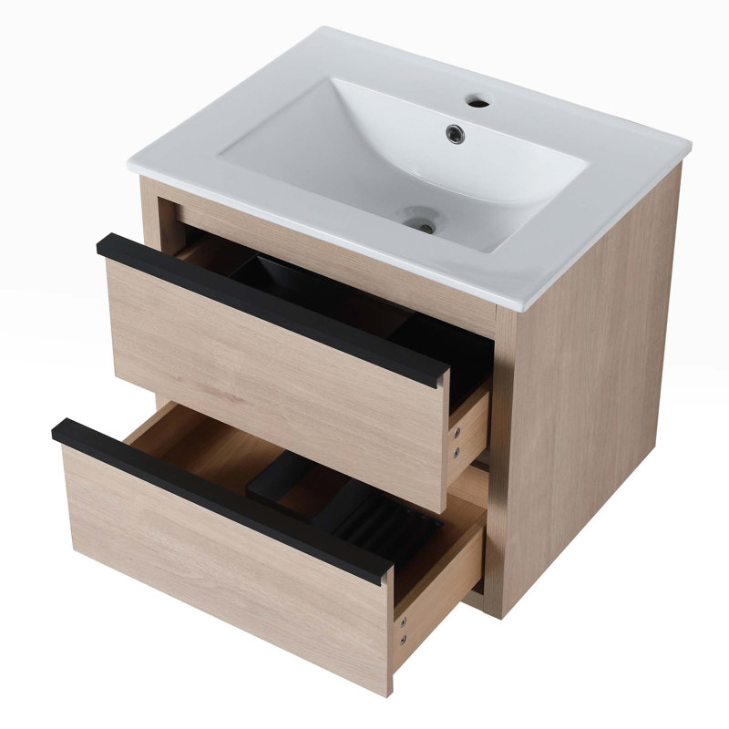 Meuble-lavabo simple mural 24 po avec comptoir en céramique Mylarose, Blanc