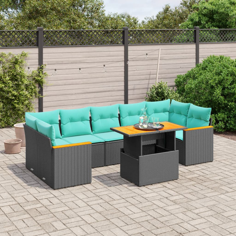  Ensemble de canapé de patio 8 pièces avec coussins en rotin de polyester, Noir, Vert