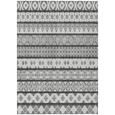 9' X 12' Gray Charcoal And Silver Quatrefoil Washable Indoor Outdoor Area Rug