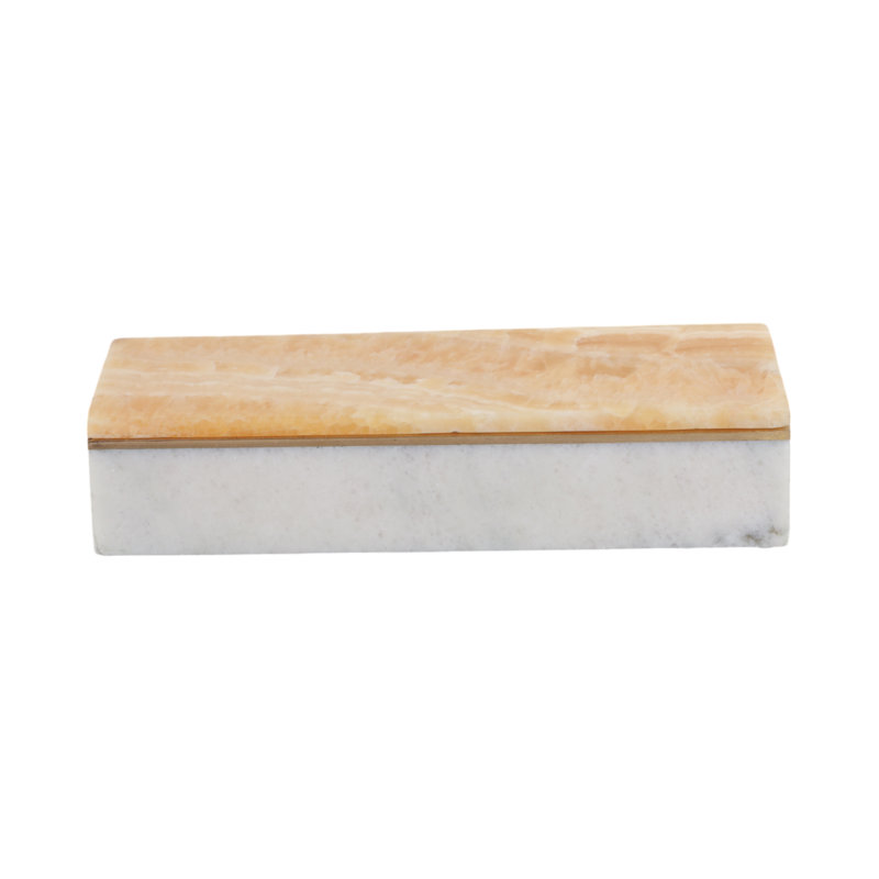 Modern Stone and Marble Decorative Box with Sleek Rectangular Design and Removable Lid., White/Natural