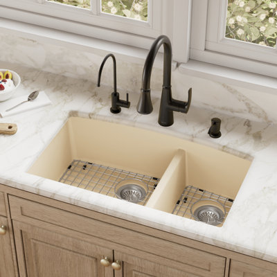Karran Quartz 32'' X 19-1/2'' Double Bowl 60/40 Undermount Kitchen Sink Kit