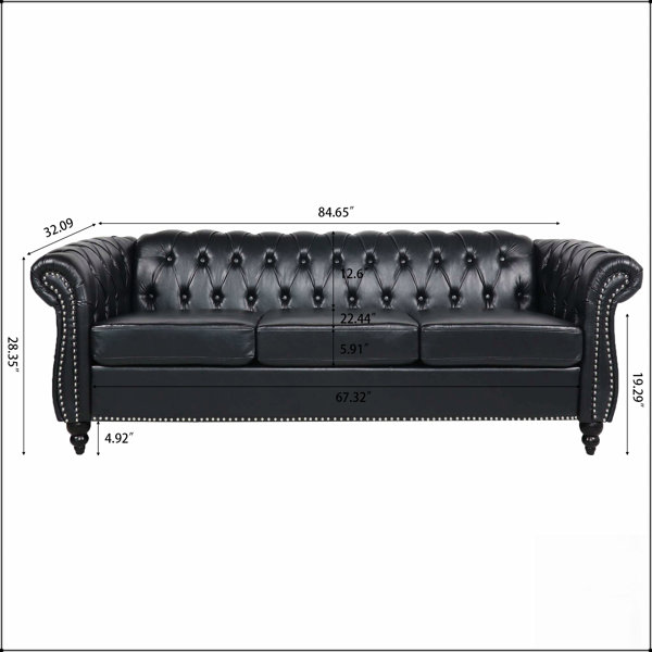 Red Barrel Studio PU Rolled Arm Chesterfield Three Seater Sofa With ...