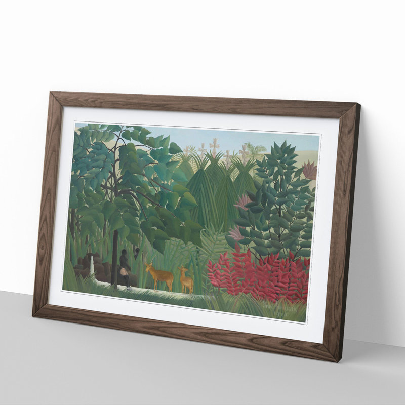 Two Deer by Henri Rousseau - Framed Print, 27cm H x 36cm W x 2cm D, Walnut Framed