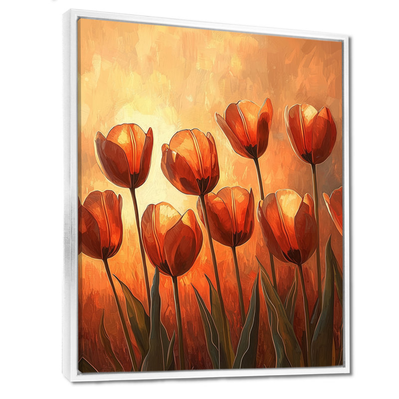 Tulipes brunes automne lueur II - Tulipes, art mural, H 20 po x l 12 po, Reproduction avec cadre flottant, Blanc