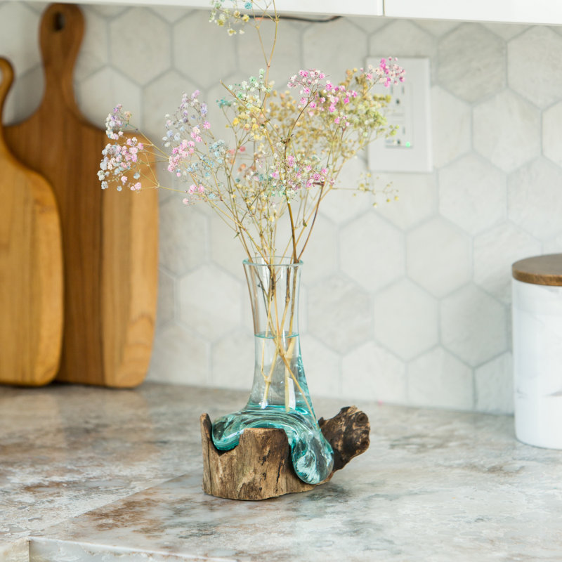 Vase en verre soufflé sur bois Chinaberry