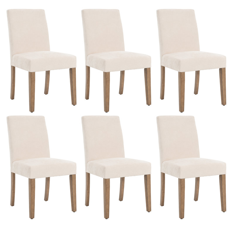 Fabric Upholstered Dining Chair Side Chair With Solid Wood Legs, 6, Beige