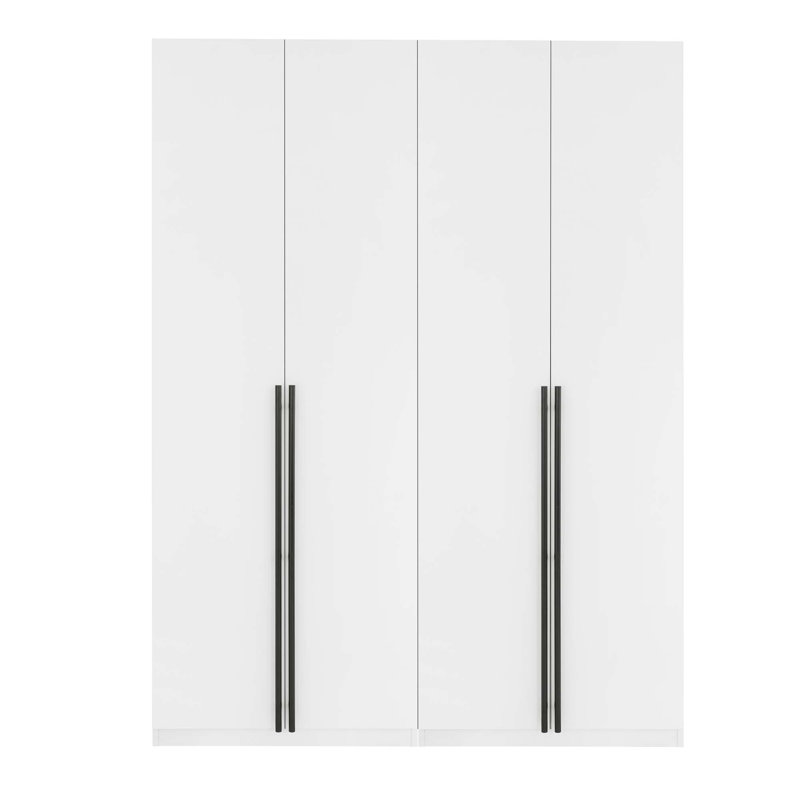 Armoire-penderie moderne avec tringle, tiroirs, compartiments à chaussures et tablettes réglables blanches Lee, Blanc