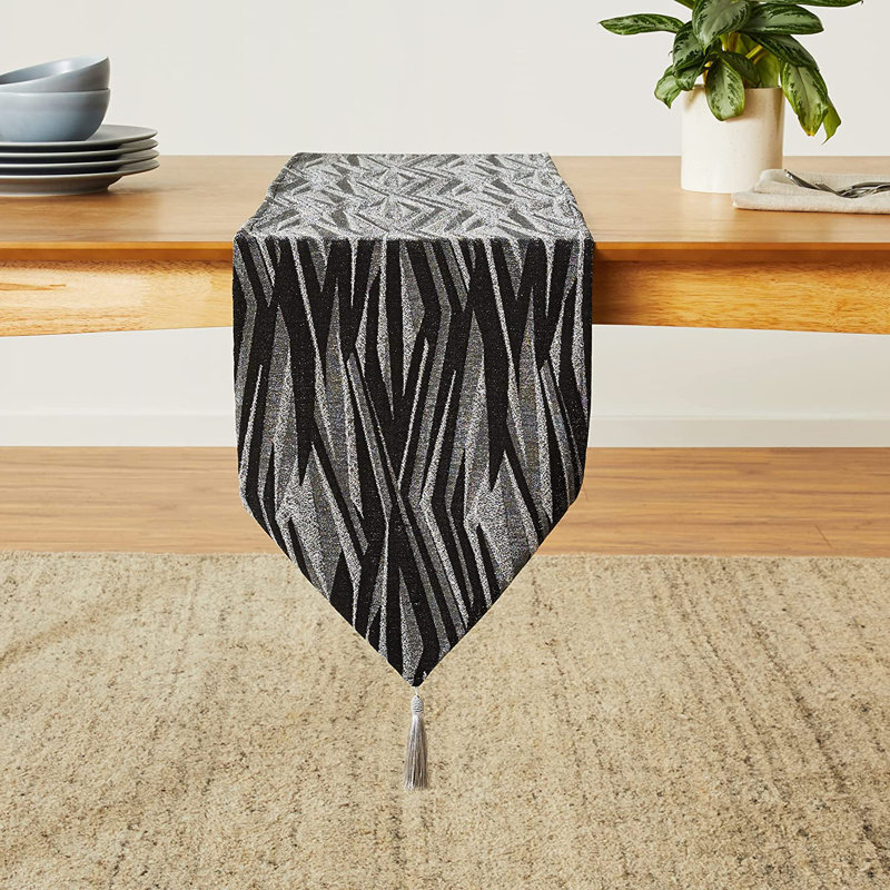Chemin de table décoratif à motif abstrait en jacquard de polyester, avec motif de pampilles, doré, campagnard, 13 po x 70 po