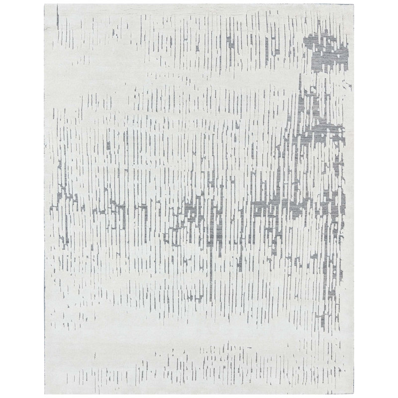 Wool Area Rug in Silver/Gray, Rectangle 5' x 8'