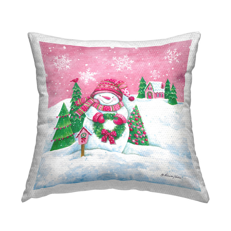 Coussin d'extérieur Winter Snowman & Cottage