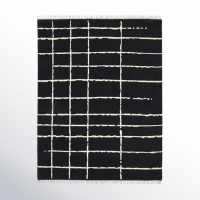 Hoxton Rectangle Geometric Hand-Knotted Cotton/Wool Area Rug in Black/White